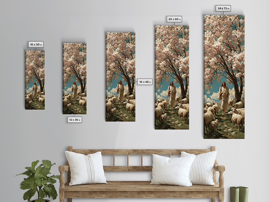 Garden Of The Shepherd – Framed Canvas Print – Narrow Art – Jesus Painting – Christian Wall Art – Christian Art Canvas – Christian Art
