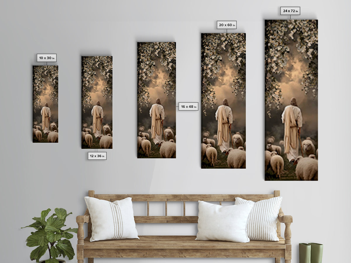 Evening Shepherd Watch – Framed Canvas Print – Tall Skinny Art Print – Christian Art Canvas – Christian Wall Art – Jesus Painting – Christi
