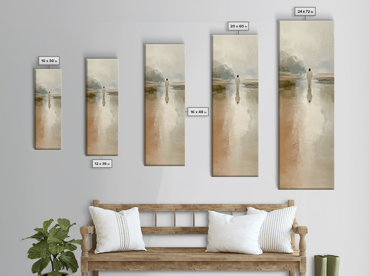 Silent Water Path, Framed Canvas Print, Christian Art Canvas, Tall Narrow Wall Art, Jesus Painting, Moody Christian Art, Framed Christian A