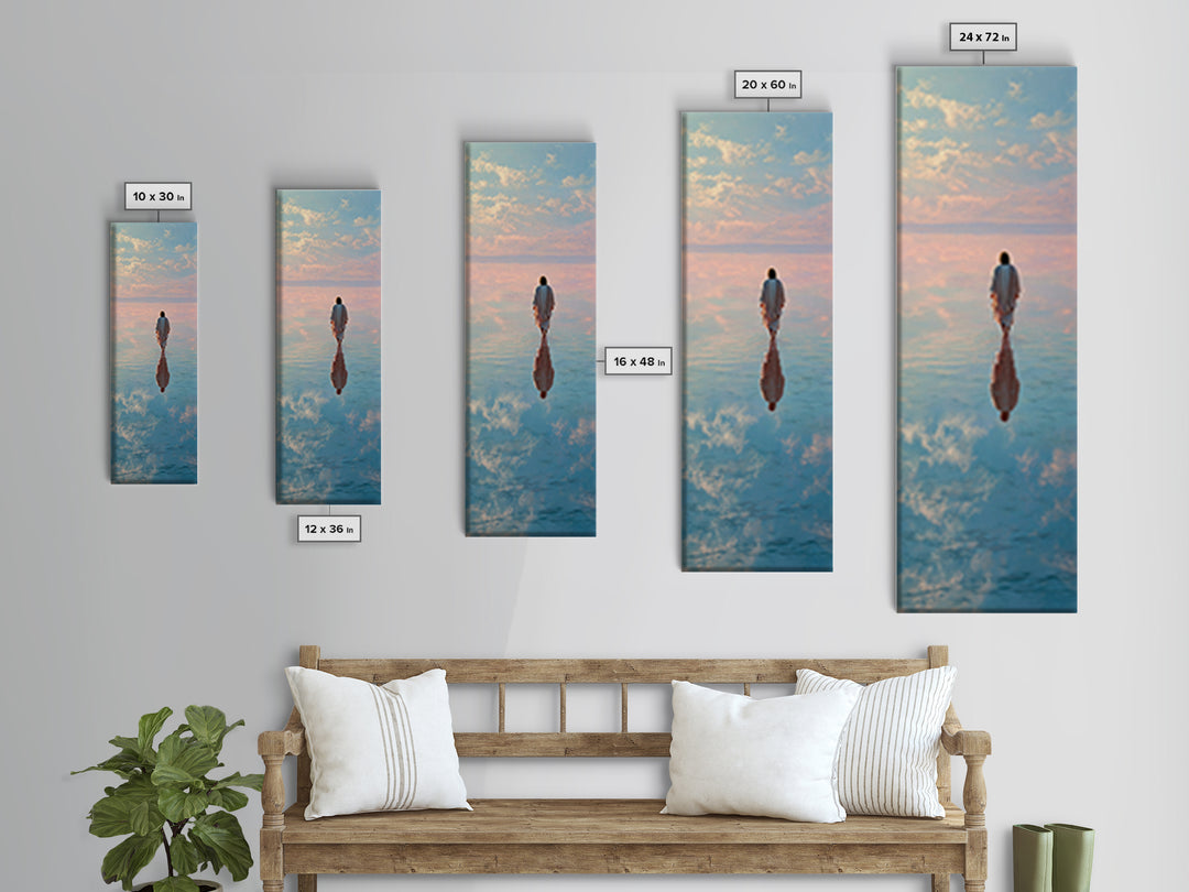 Heaven’s Reflection – Framed Canvas Print – Christian Art Print – Tall Narrow Wall Art – Jesus Painting – Christian Christmas Art – Modern