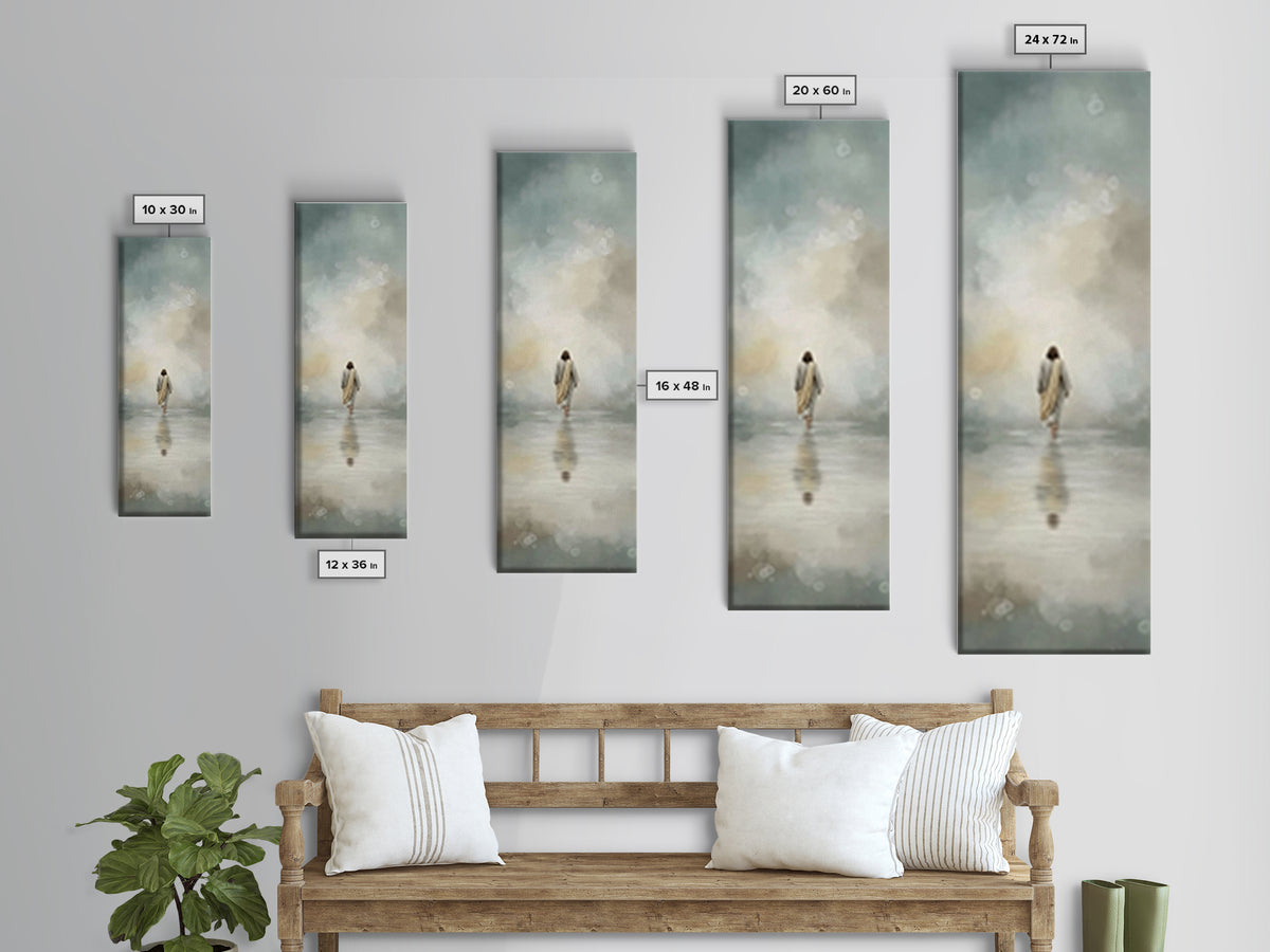 Heavenly Tide Walk – Framed Canvas Print – Christian Art Gift – Tall Narrow Wall Art – Jesus Painting Canvas – Subtle Christian Art – Chris