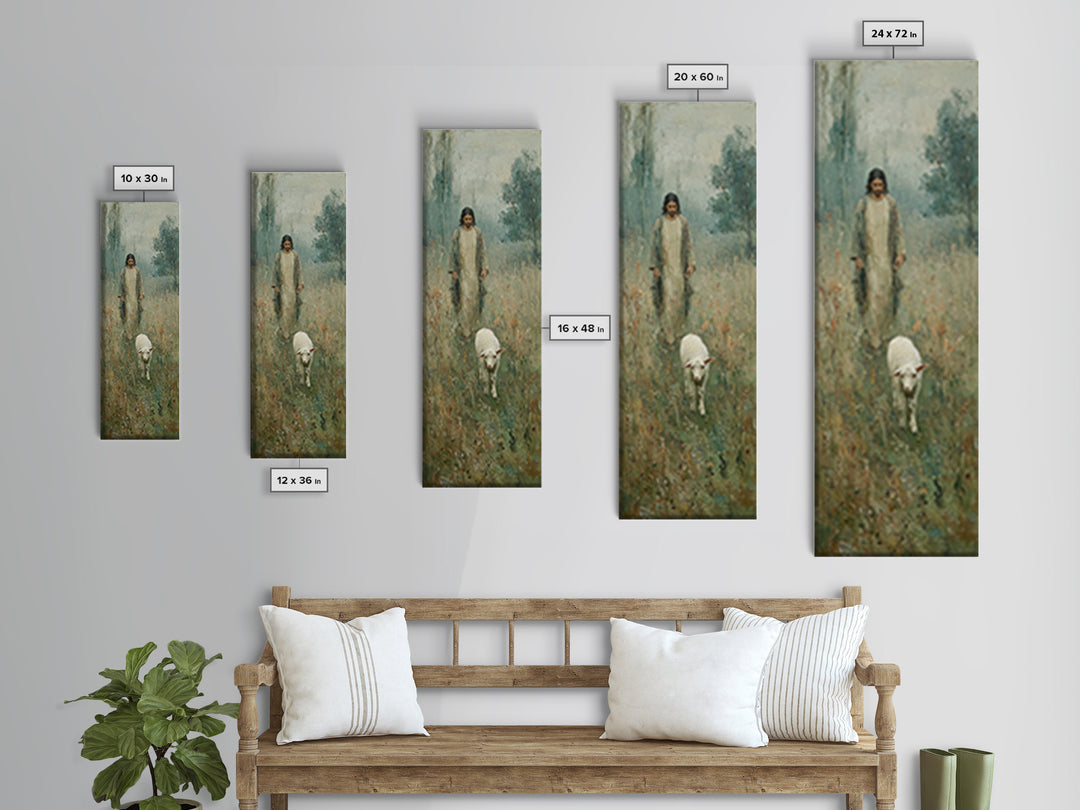 Quiet Shepherd Path – Framed Canvas Print – Tall Skinny Art Print – Christian Wall Art – Christian Art Canvas – Jesus Painting – Christmas