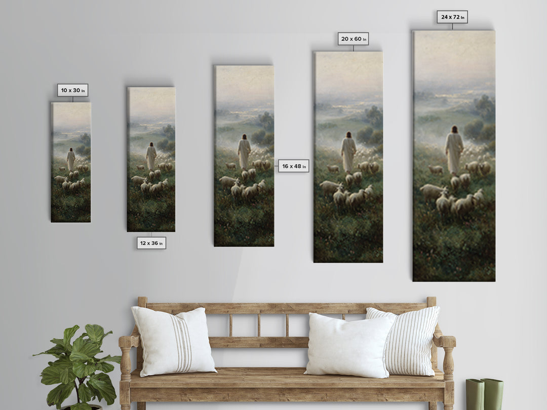 Stormless Shepherd Calm, Framed Canvas Print, Narrow Art, Christian Wall Art, Jesus Painting, Christian Art Canvas, Christmas Art