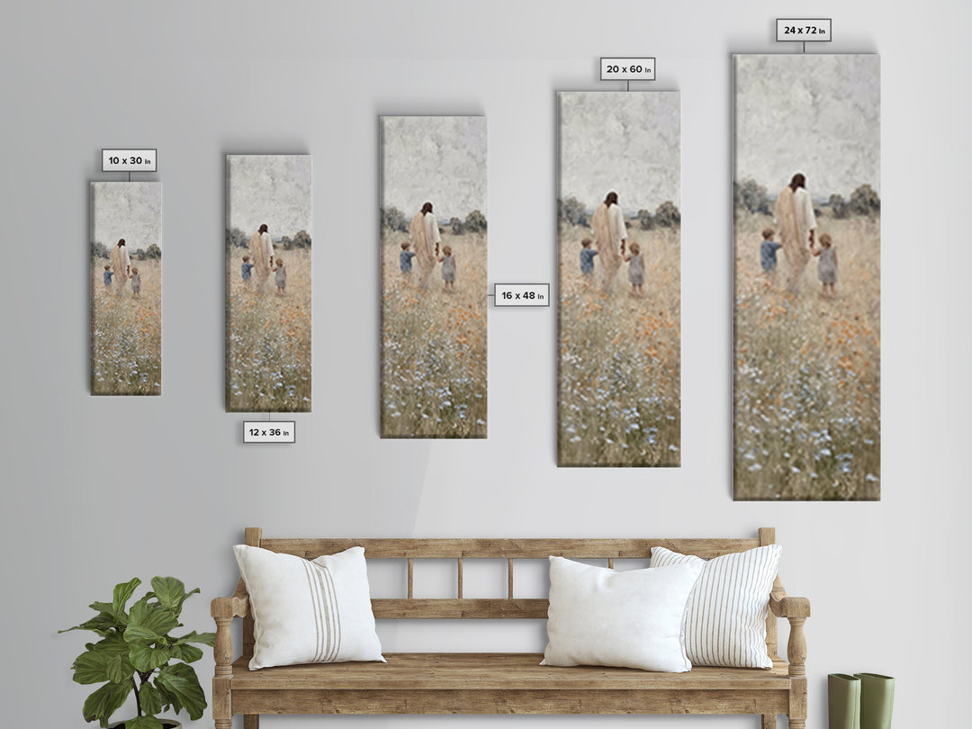 The Meadow Shepherd's Peace - Framed Canvas Print - Tall Narrow Wall Art - Christian Wall Art - Jesus Painting - Christian Art Canvas