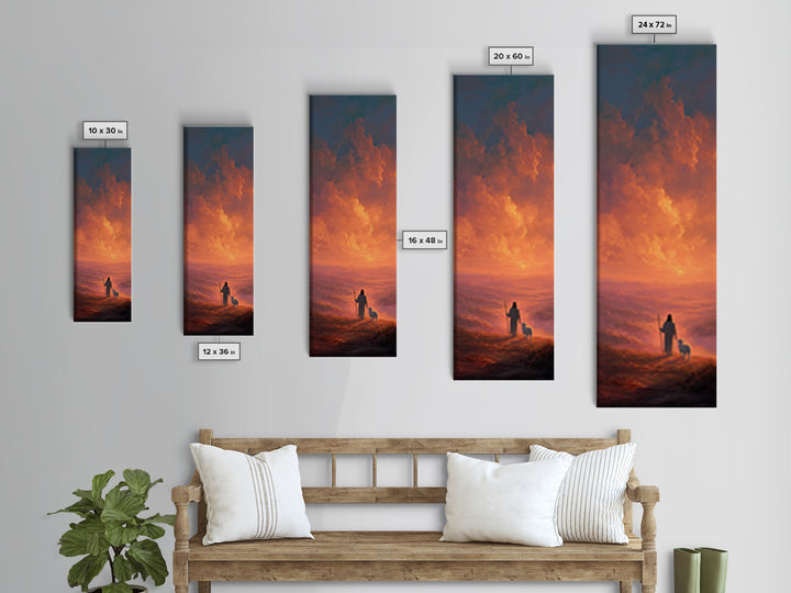 Crimson Sky Shepherd - Framed Canvas Print - Tall Narrow Wall Art - Christian Art - Christian Canvas Art - Jesus Painting - Christian Gift