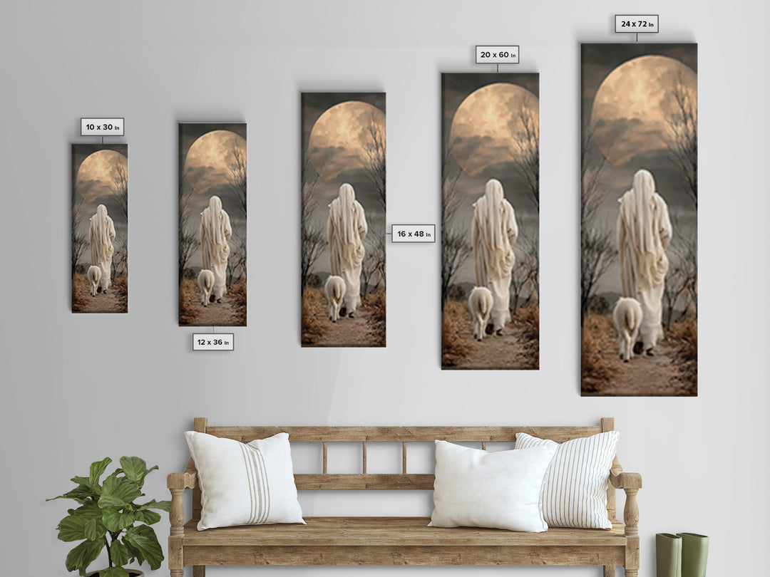 Moonlit Shepherd Peace | Framed Canvas Print | Christian Wall Art | Christian Art Canvas | Jesus Painting | Christian Decor | Tall Narrow W