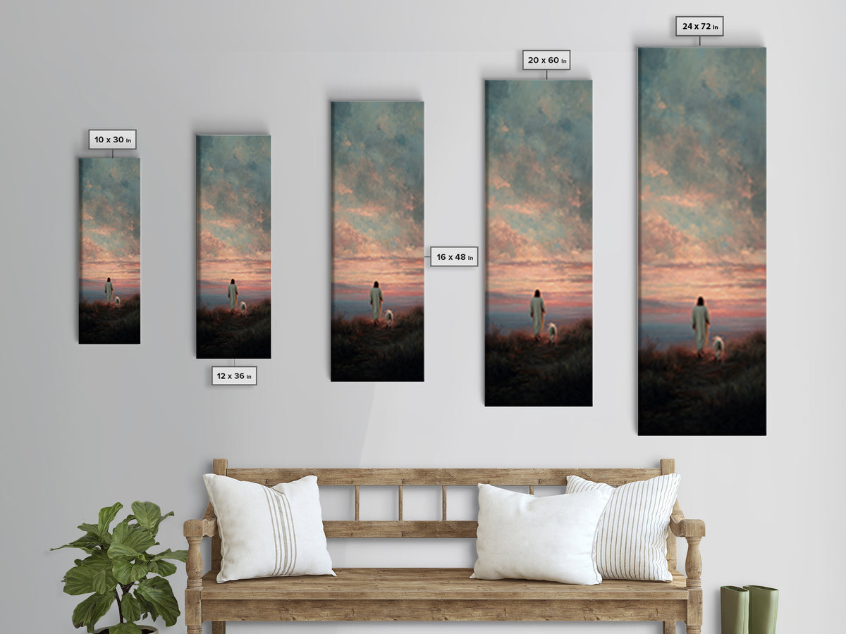 Crimson Dawn Journey | Framed Canvas Print | Christian Art Canvas | Jesus Painting | Christian Wall Art | Christian Christmas Art | Tall Sk