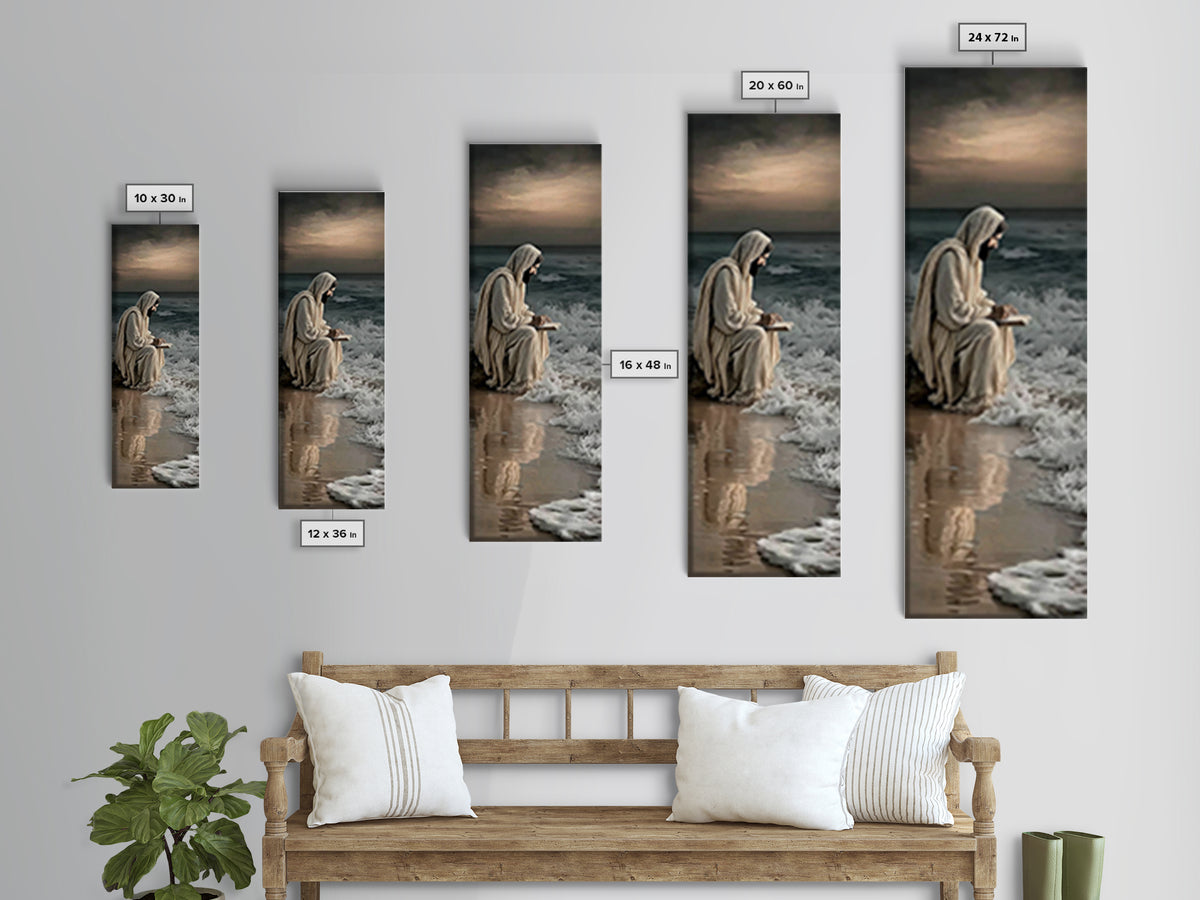 Shoreline Reverence - Framed Canvas Print - Tall Narrow Wall Art - Christian Wall Art - Jesus Painting - Modern Christian Art - Christian A