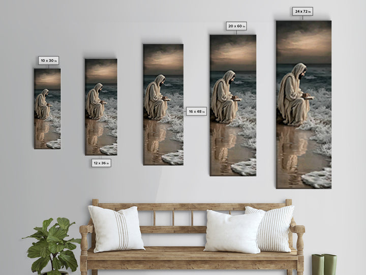 Shoreline Reverence - Framed Canvas Print - Tall Narrow Wall Art - Christian Wall Art - Jesus Painting - Modern Christian Art - Christian A