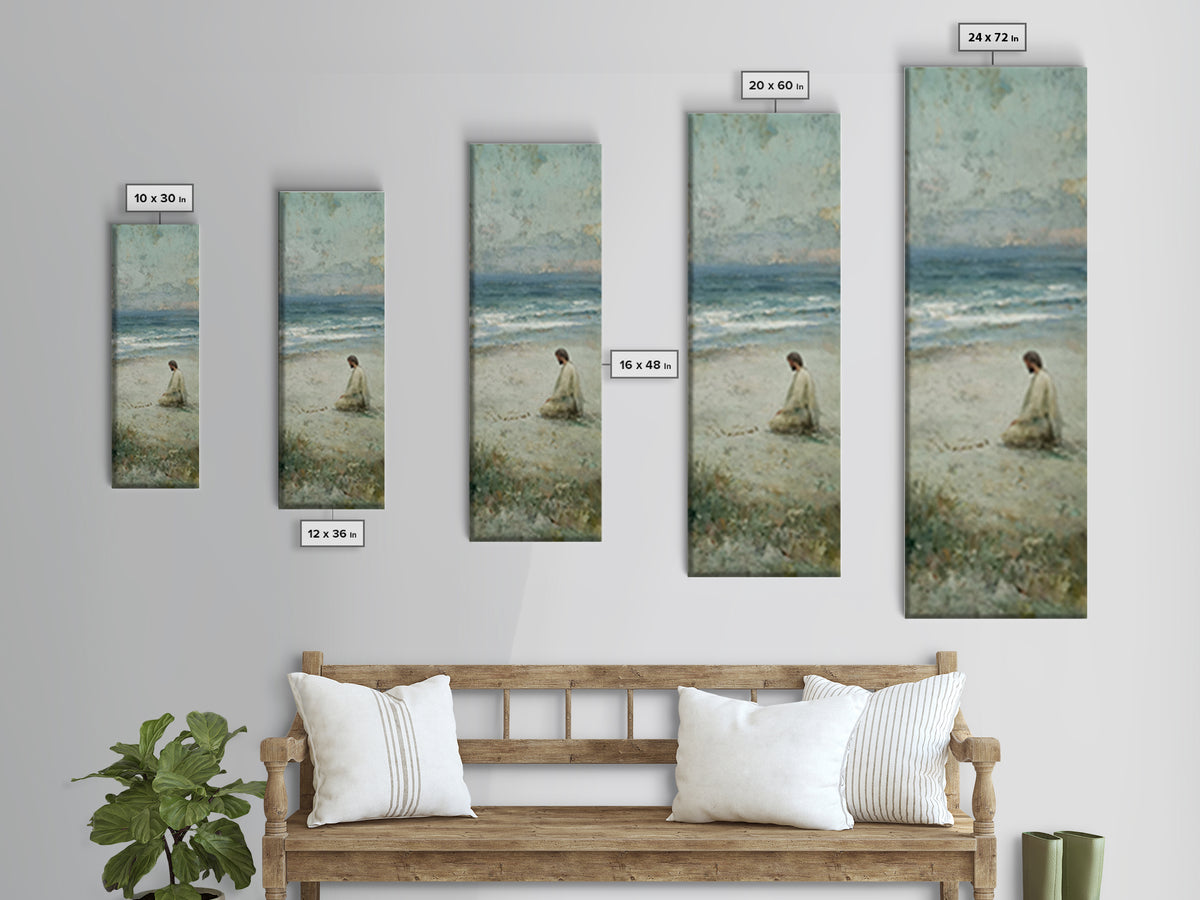 Sacred Shoreline Light - Framed Canvas Print - Tall Skinny Art Print - Christian Art Canvas - Jesus Painting - Christian Wall Art - Faith A