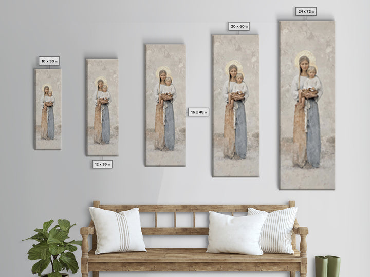 Gentle Mother Light - Framed Canvas Print - Tall Skinny Art Print - Christian Christmas Art - Christian Art Canvas - Christian Wall Art