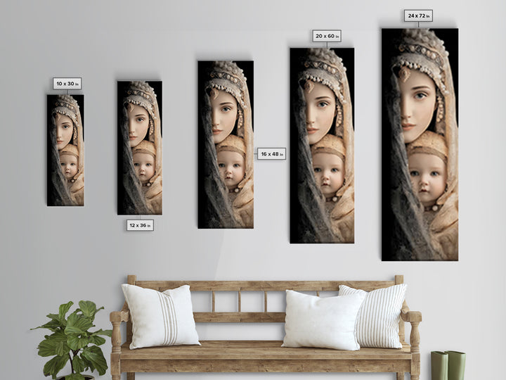 Motherly Grace | Framed Canvas Print | Tall Narrow Wall Art | Christian Wall Art | Christian Art Canvas | Mary And Jesus Painting