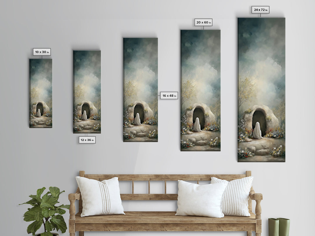 Tombside Hope, Framed Canvas Print, Tall Narrow Wall Art, Christian Art, Christian Art Canvas, Christian Painting, Christian Christmas Art