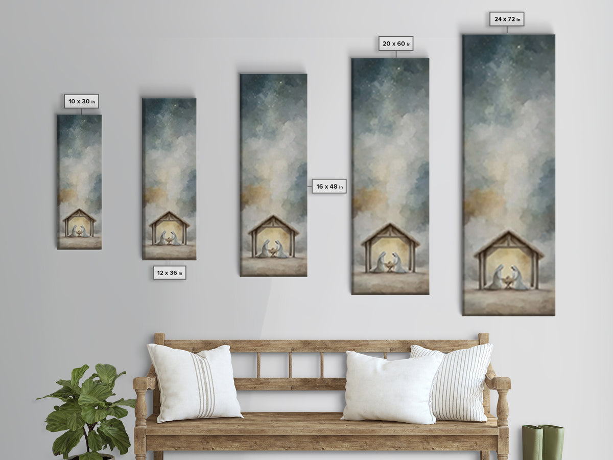 Guiding Star Night – Framed Canvas Print – Narrow Art – Christian Christmas Art – Christmas Art – Christian Wall Art – Christian Decor