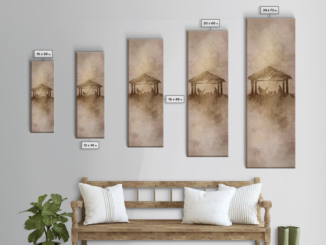Nativity Light Sky, Framed Canvas Print, Tall Skinny Art Print, Christmas Art, Christian Christmas Art, Christian Art Canvas, Christian Dec