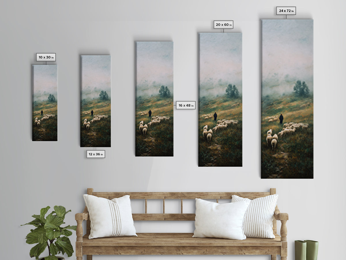 Morning Shepherd Path – Framed Canvas Print – Tall Narrow Wall Art – Christian Art – Jesus Painting – Christian Wall Art – Christian Decor