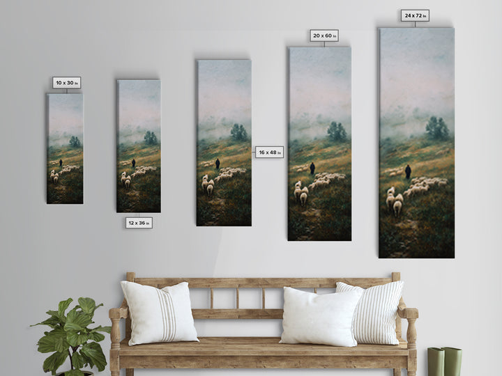 Morning Shepherd Path – Framed Canvas Print – Tall Narrow Wall Art – Christian Art – Jesus Painting – Christian Wall Art – Christian Decor