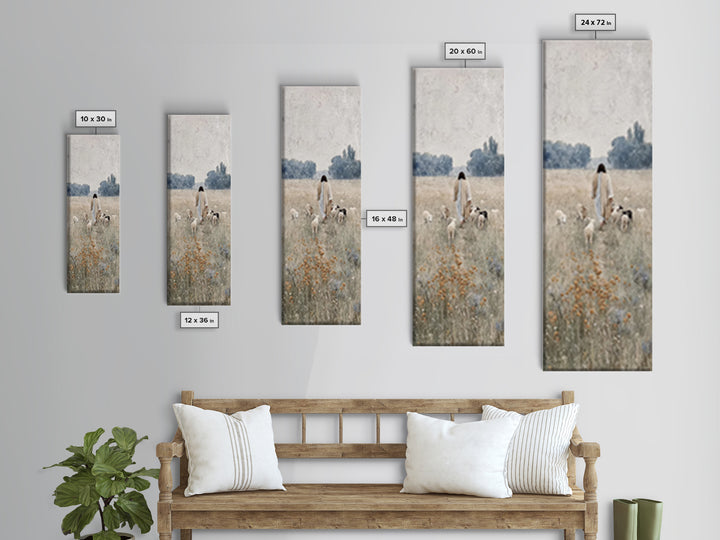 Shepherds Of Dawn – Framed Canvas Print – Tall Narrow Wall Art – Christian Art – Christian Painting – Christian Decor – Jesus Painting