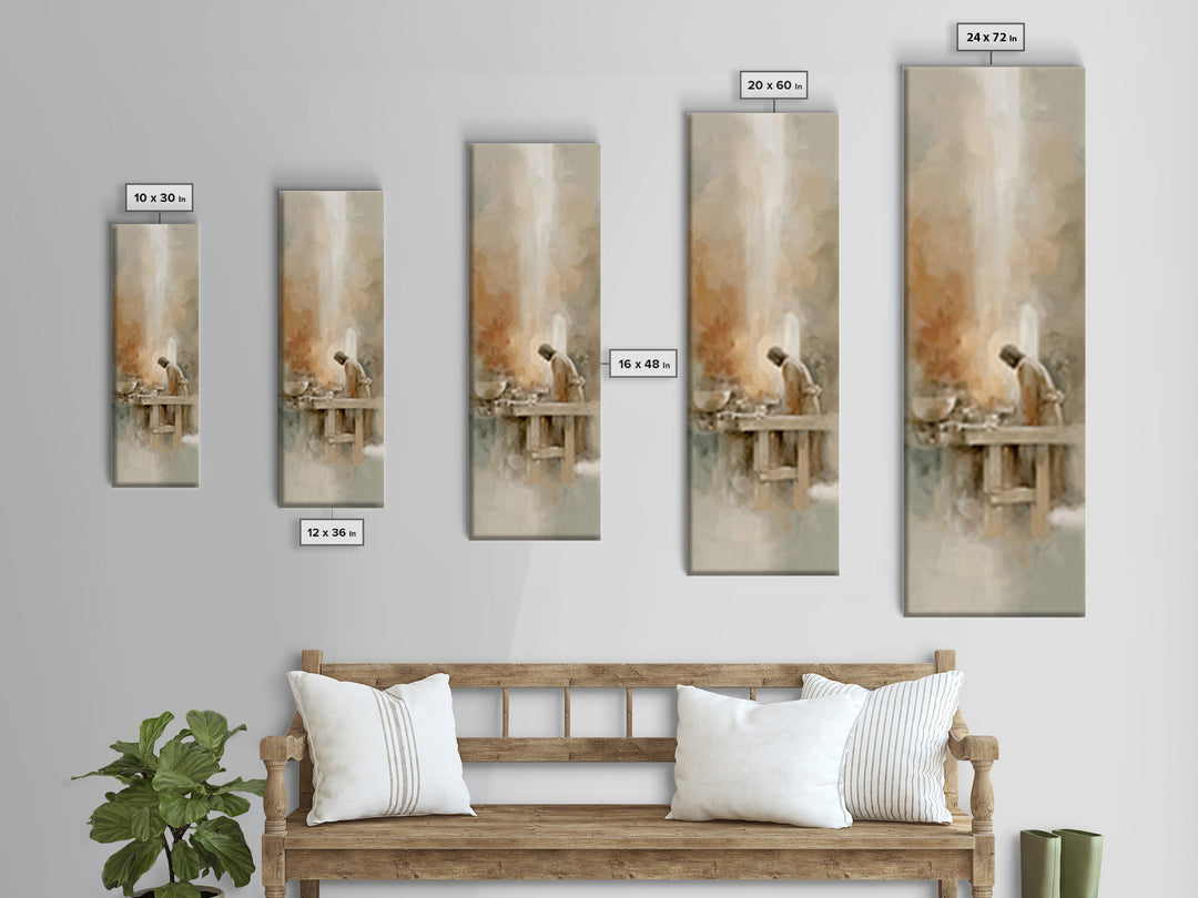Light Over Labor | Framed Canvas Print | Tall Skinny Art Print | Christian Art Canvas | Christian Wall Art | Jesus Painting | Subtle Christ