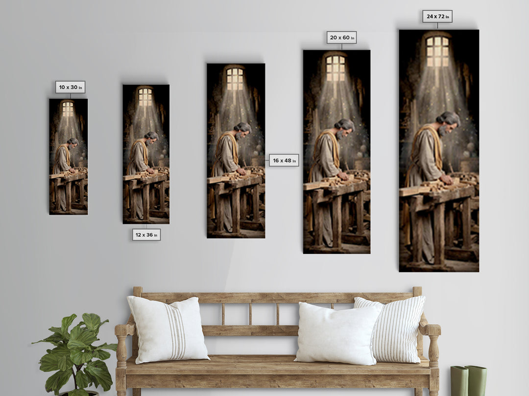 Heavenly Carpenter Grace – Framed Canvas Print – Tall Skinny Art Print – Christian Wall Art – Jesus Painting – Christian Art Canvas – Chris