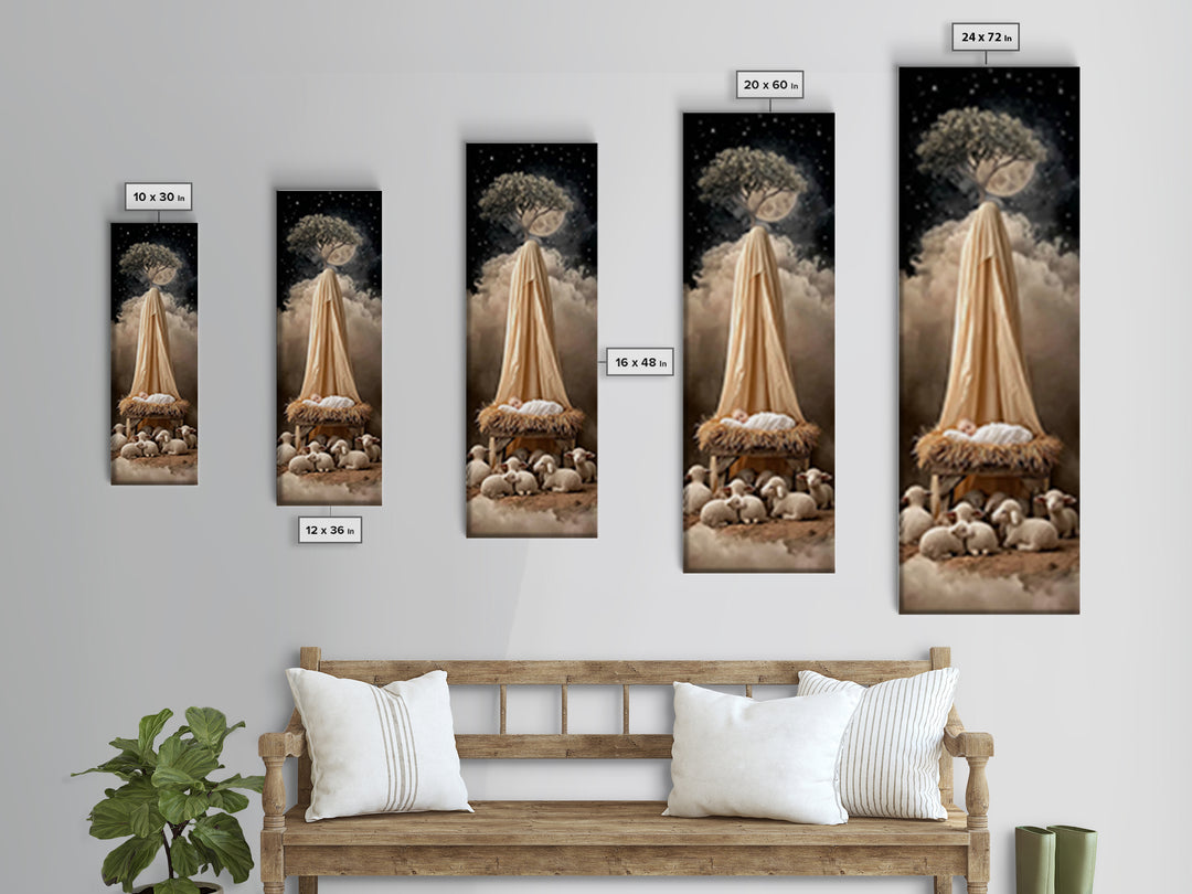 Midnight Manger Wonder – Framed Canvas Print – Skinny Art – Christmas Art – Christian Wall Art – Christian Art Canvas – Jesus Art Print – C