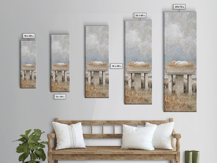 Peaceful Manger Rest – Framed Canvas Print – Narrow Art – Christian Art Canvas – Christian Wall Art – Christmas Art – Christian Painting –