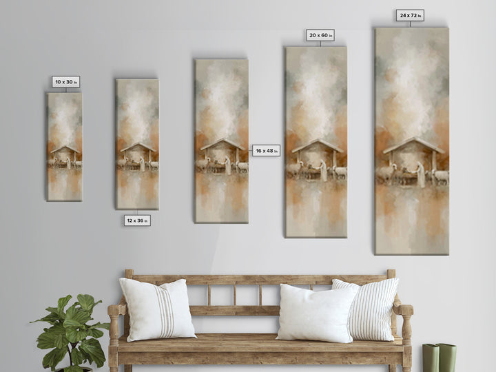 Humble Stable Night – Framed Canvas Print – Tall Skinny Art Print – Christian Art – Christmas Art – Christian Wall Art – Christian Art Canv