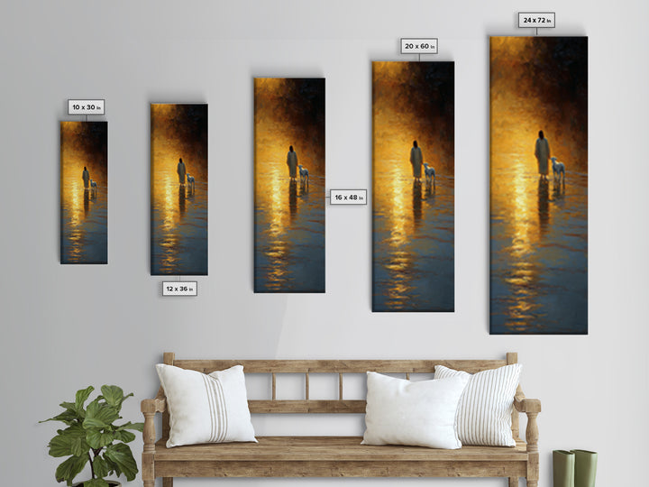 Shepherd’s Dawn Path – Framed Canvas Print – Christian Art Print – Jesus Painting – Christian Wall Art – Tall Narrow Wall Art