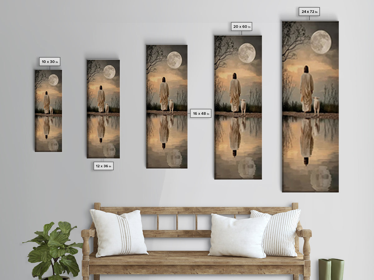 Moonlit Savior Path – Framed Canvas Print – Jesus Painting – Christian Art Canvas – Christian Wall Art – Skinny Art – Christian Art