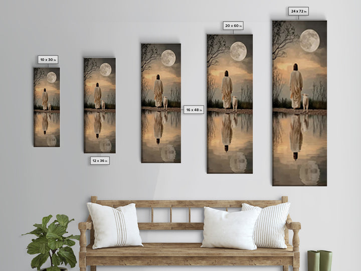Moonlit Savior Path – Framed Canvas Print – Jesus Painting – Christian Art Canvas – Christian Wall Art – Skinny Art – Christian Art