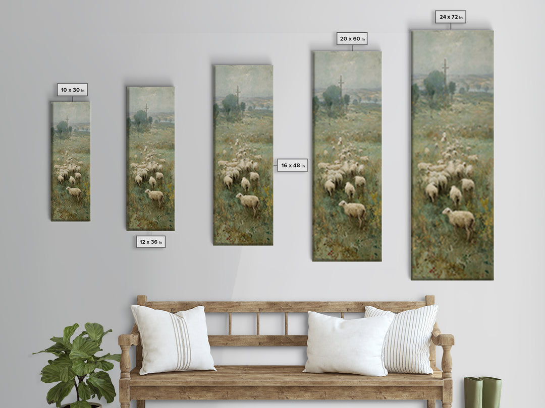 Field Of His Flock – Framed Canvas Print – Christian Art – Christian Wall Art – Christian Art Canvas – Jesus Painting – Narrow Art