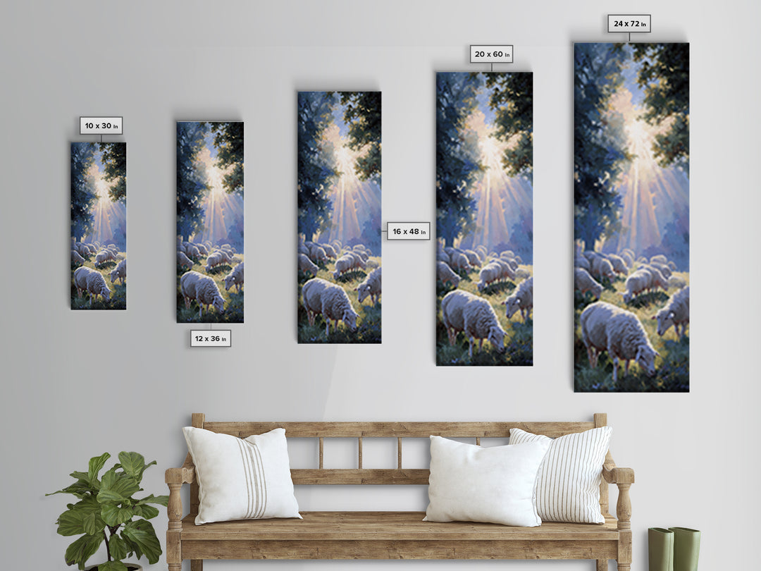 Blessed Pasture Dawn – Framed Canvas Print – Christian Wall Art – Christian Art Canvas – Christian Art – Tall Narrow Wall Art – Jesus Paint