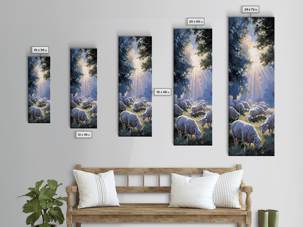 Blessed Pasture Dawn – Framed Canvas Print – Christian Wall Art – Christian Art Canvas – Christian Art – Tall Narrow Wall Art – Jesus Paint