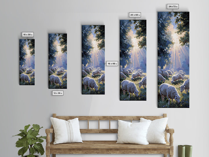 Blessed Pasture Dawn – Framed Canvas Print – Christian Wall Art – Christian Art Canvas – Christian Art – Tall Narrow Wall Art – Jesus Paint