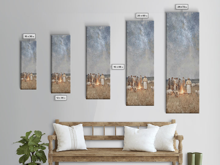 Shepherds By Firelight,Framed Canvas Print,Christian Wall Art,Tall Narrow Wall Art,Christian Paintings,Christmas Wall Art,Jesus Art Canvas