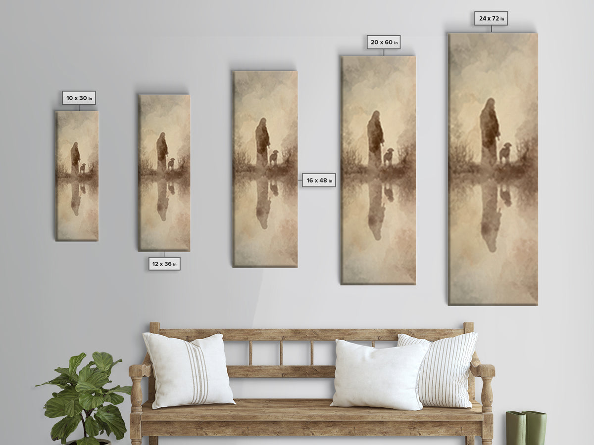 Guiding Shepherd Light – Framed Canvas Print – Christian Wall Art – Jesus Painting – Christian Art Canvas – Narrow Art – Christian Decor