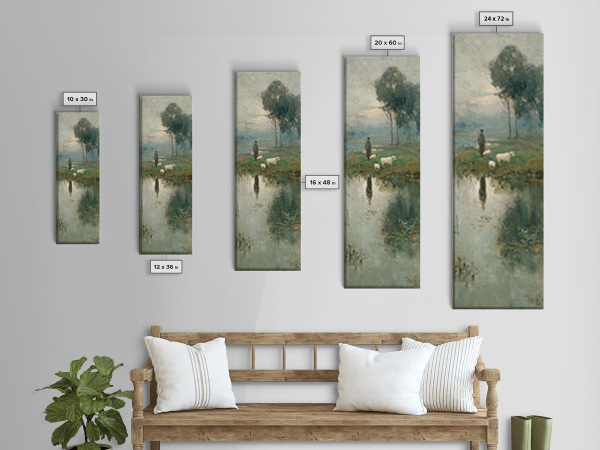 Pasture Morning Peace – Framed Canvas Print – Christian Art Canvas – Christian Painting – Tall Skinny Art Print – Christian Wall Art – Jesu