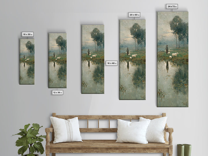 Pasture Morning Peace – Framed Canvas Print – Christian Art Canvas – Christian Painting – Tall Skinny Art Print – Christian Wall Art – Jesu