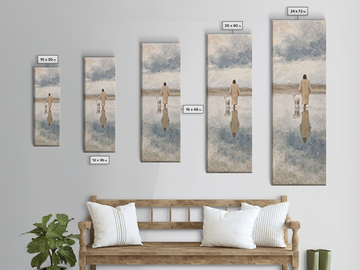 Shepherd’s Still Path – Framed Canvas Print – Christian Art Print – Jesus Painting – Christian Wall Art – Skinny Art – Modern Christian Art