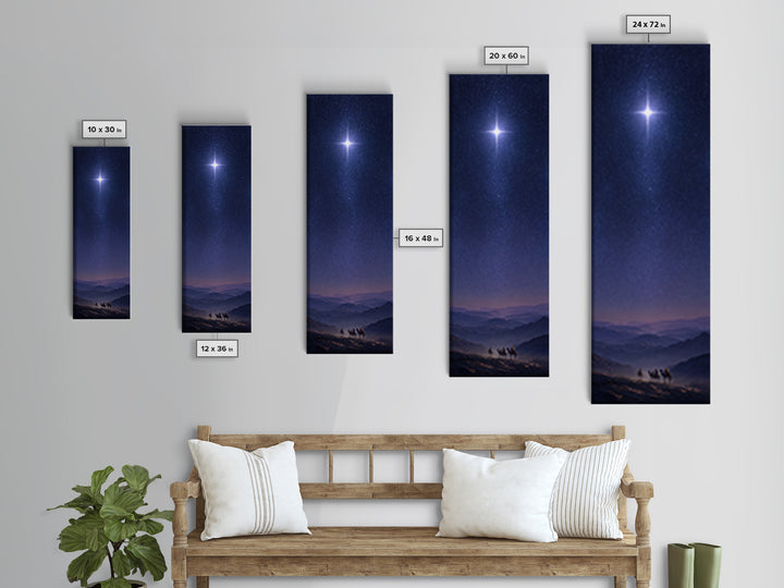 Holy Night Cross, Framed Canvas Print, Christian Art Canvas, Christian Wall Art, Christmas Art, Skinny Art, Christian Christmas Art