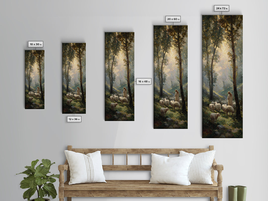 Shepherd’s Morning Calm, Framed Canvas Print, Christian Wall Art, Christian Art Canvas, Christmas Art, Tall Skinny Art Print, Christian Chr