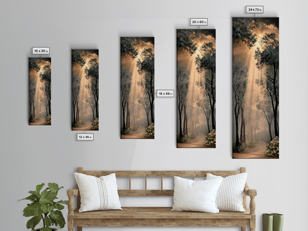 Radiant Forest Glow | Framed Canvas Print | Christian Wall Art | Christian Art Canvas | Tall Narrow Wall Art | Christian Art Print | Christ
