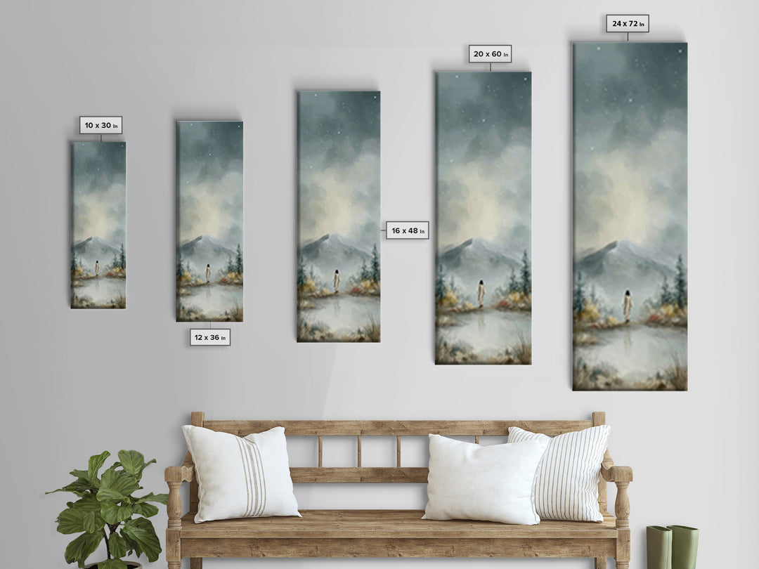 Heavenly Mountain Peace – Framed Canvas Print – Christian Art – Christmas Wall Art – Narrow Art – Jesus Painting