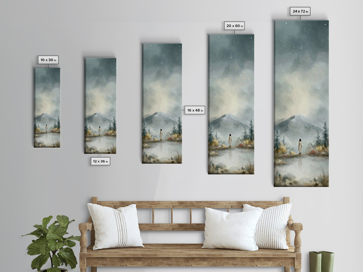 Heavenly Mountain Peace – Framed Canvas Print – Christian Art – Christmas Wall Art – Narrow Art – Jesus Painting