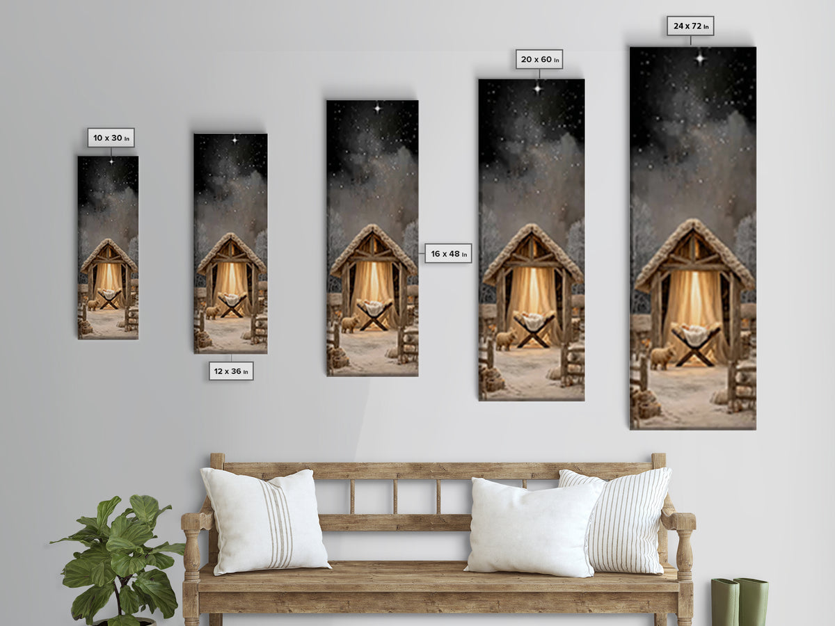 Starry Manger Peace – Framed Canvas Print – Christmas Wall Art – Christian Art Canvas – Skinny Art – Christian Christmas Art – Jesus Painti