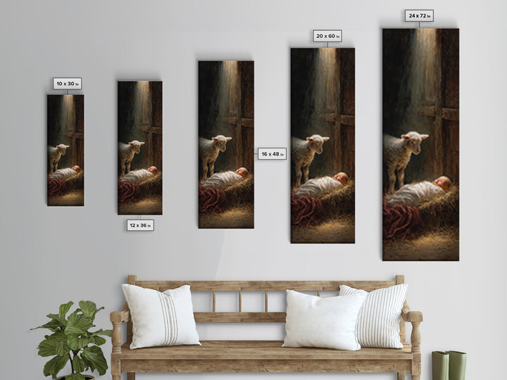 Holy Manger Light – Framed Canvas Print – Christian Wall Art – Christian Art Canvas – Jesus Painting – Tall Narrow Wall Art