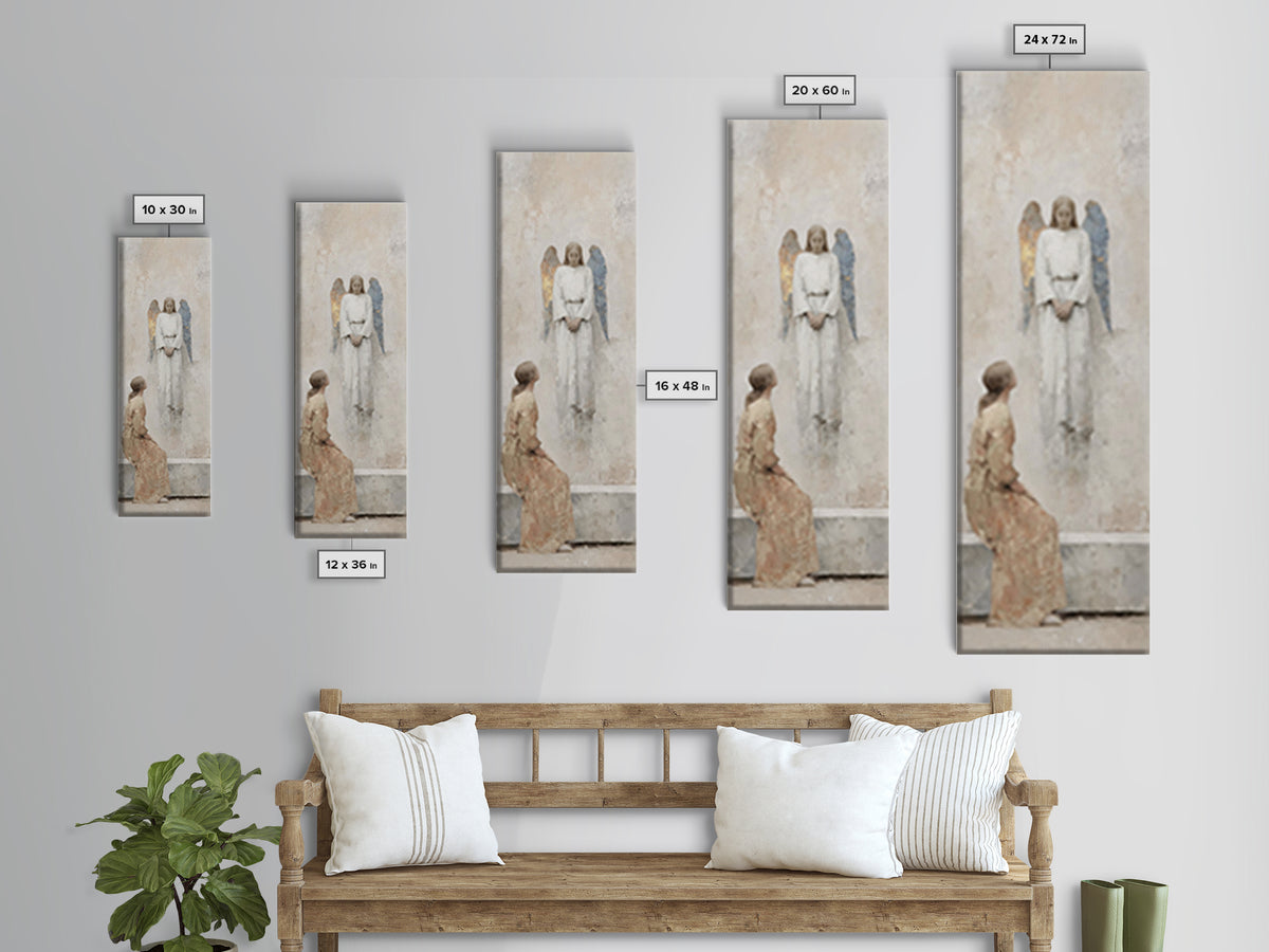 Angel Of Stillness, Framed Canvas Print, Narrow Art, Christian Art Canvas, Minimalist Christian Art, Christian Wall Art, Christian Painting