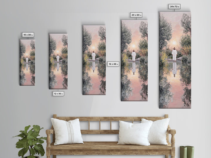 Dawn River Grace | Framed Canvas Print | Christian Art Canvas | Jesus Painting | Tall Skinny Art Print | Christian Wall Art | Modern Christ
