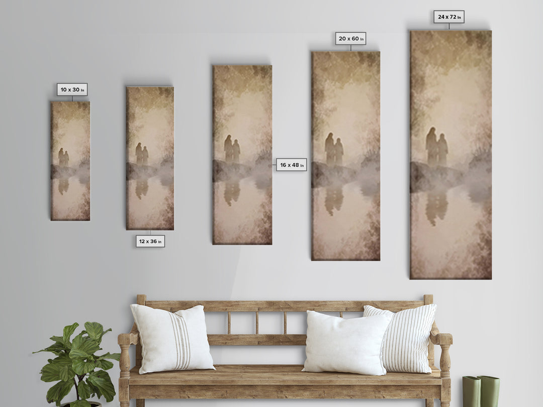 Quiet Morning Walk, Framed Canvas Print, Christian Art Print, Jesus Painting Canvas, Narrow Art, Christian Decor, Minimalist Christian Art,