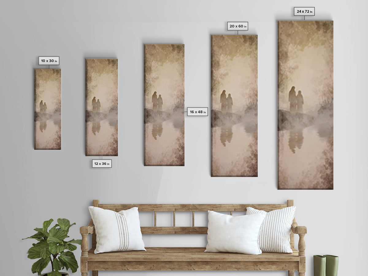Quiet Morning Walk, Framed Canvas Print, Christian Art Print, Jesus Painting Canvas, Narrow Art, Christian Decor, Minimalist Christian Art,